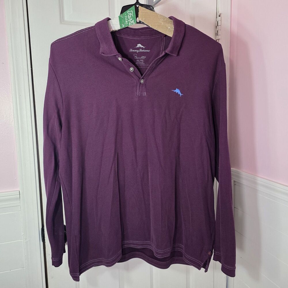 Tommy Bahama Men's XXL Purple Long Sleeve Island Zone Pima Cotton Polo
